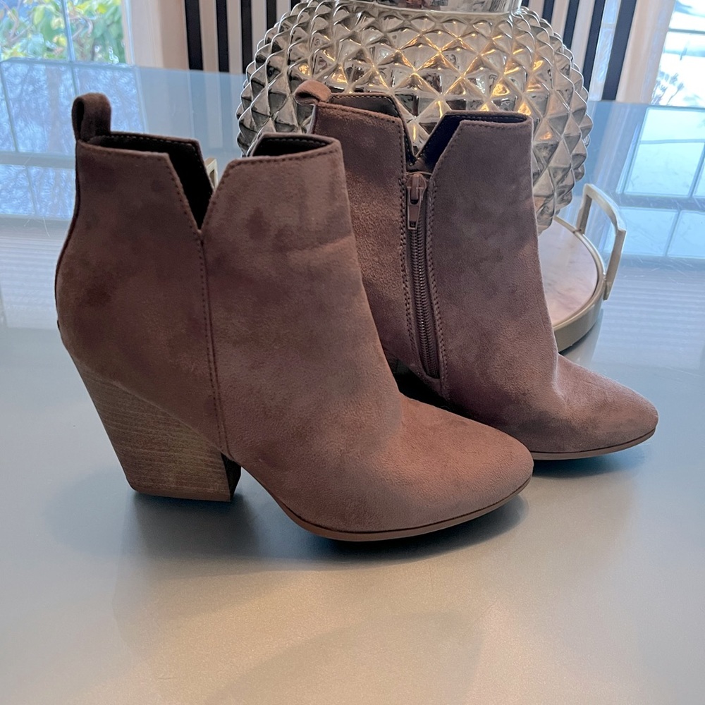 Stacked Heel Taupe Bootie